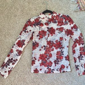 ZARA Lace Floral Sheer Long Sleeve Top Blouse